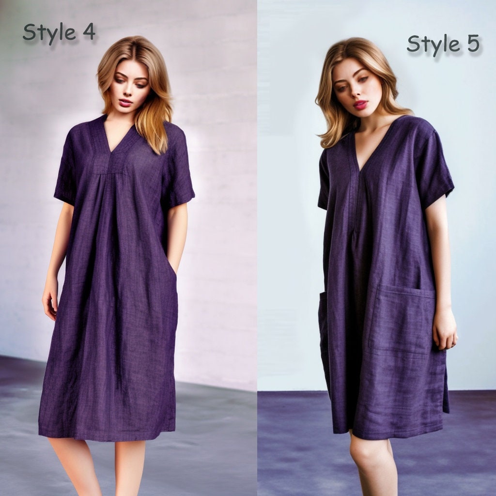 Stylish Linen Tunic Dress with Split Neck - Embrace the Modern Summer Trend | Customizable | Personalizable | 230514A