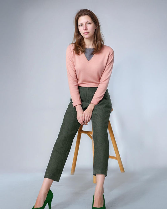 High-Waisted Linen Trousers for Women, Straight Leg Linen Pants with Pockets, Lightweight Summer Pants | SKU.25T11T8C