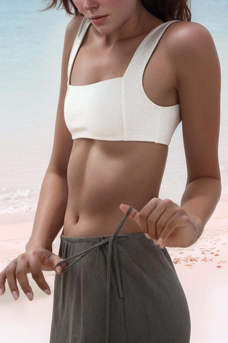 Linen Midi Skirt with Drawstring Waist - Minimalist Summer Skirt, Casual Loose Fit, Beach Style | SKU.25T15T5B