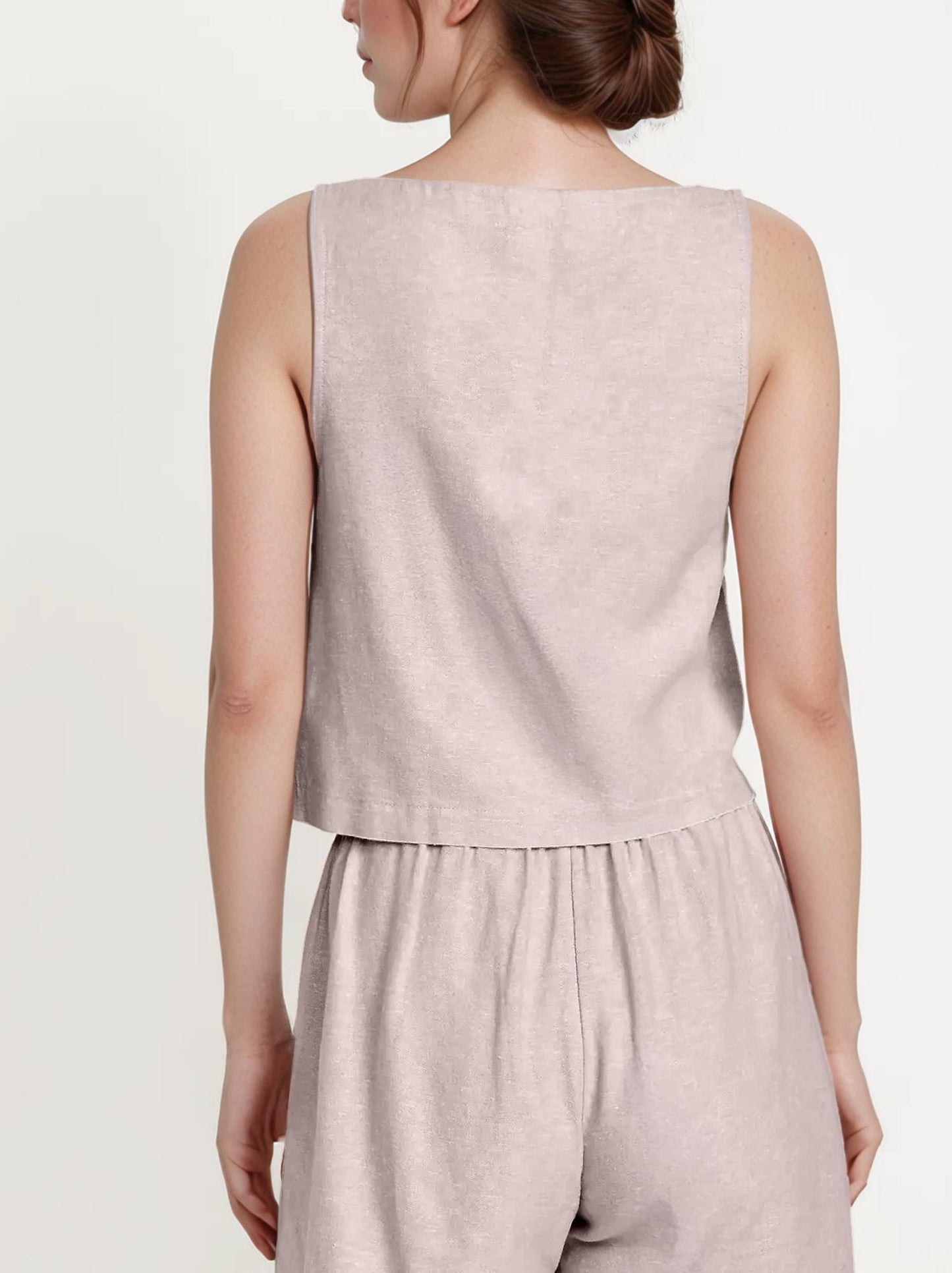 Sleeveless Linen Tank Top - Lightweight Summer Blouse, Minimalist Square Neck Crop for Women | SKU.25T22T5F