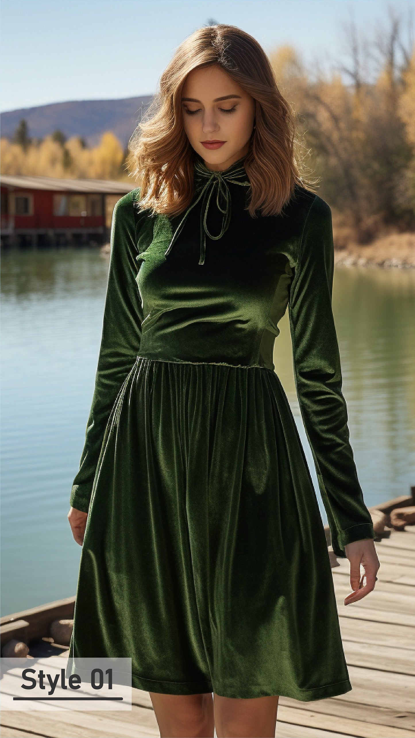 Elegant High Neck Velvet Dress - Modern Twist on Classic Sophistication - Tailor to Your Style