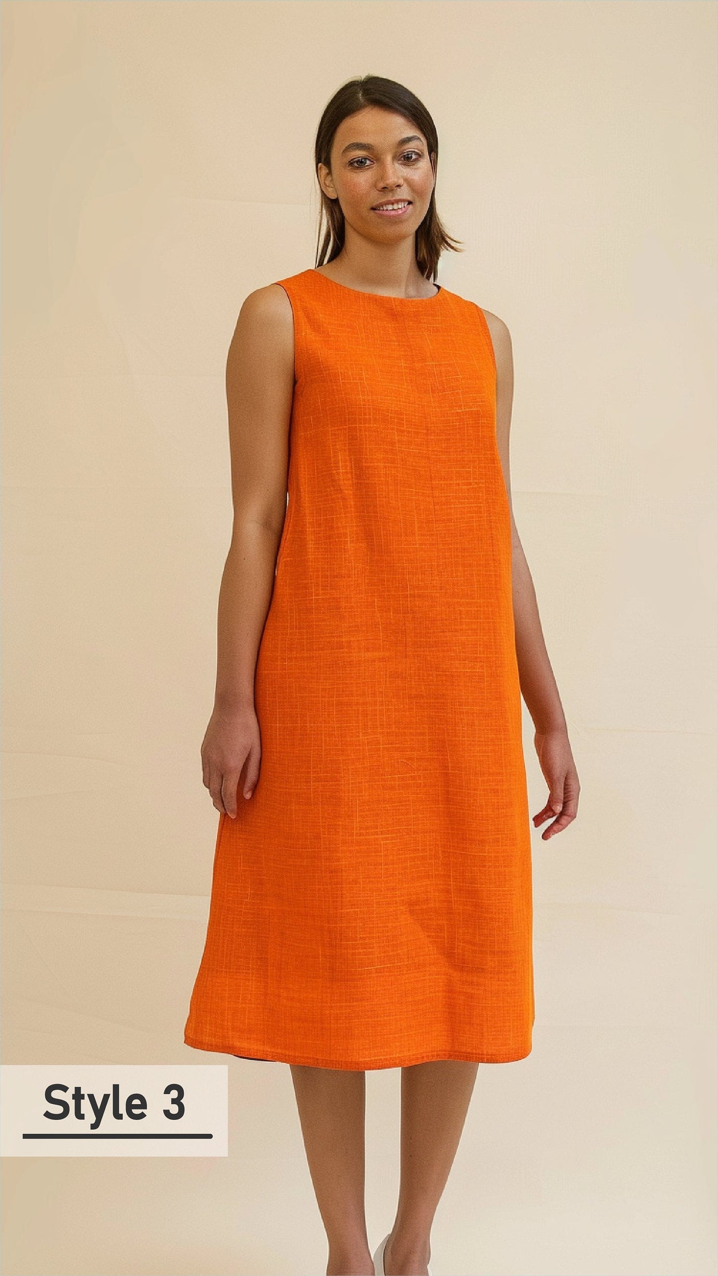 Customizable Chic Burnt Orange Linen Dress - Sleeveless, Loose Fit, Ideal for Personalized Summer Comfort and Style | SKU.012
