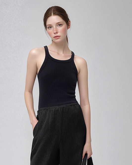 Black Wide-Leg Linen Pants – High-Waisted, Loose Fit, Casual Lounge Trousers for Women | SKU.25T11T6A