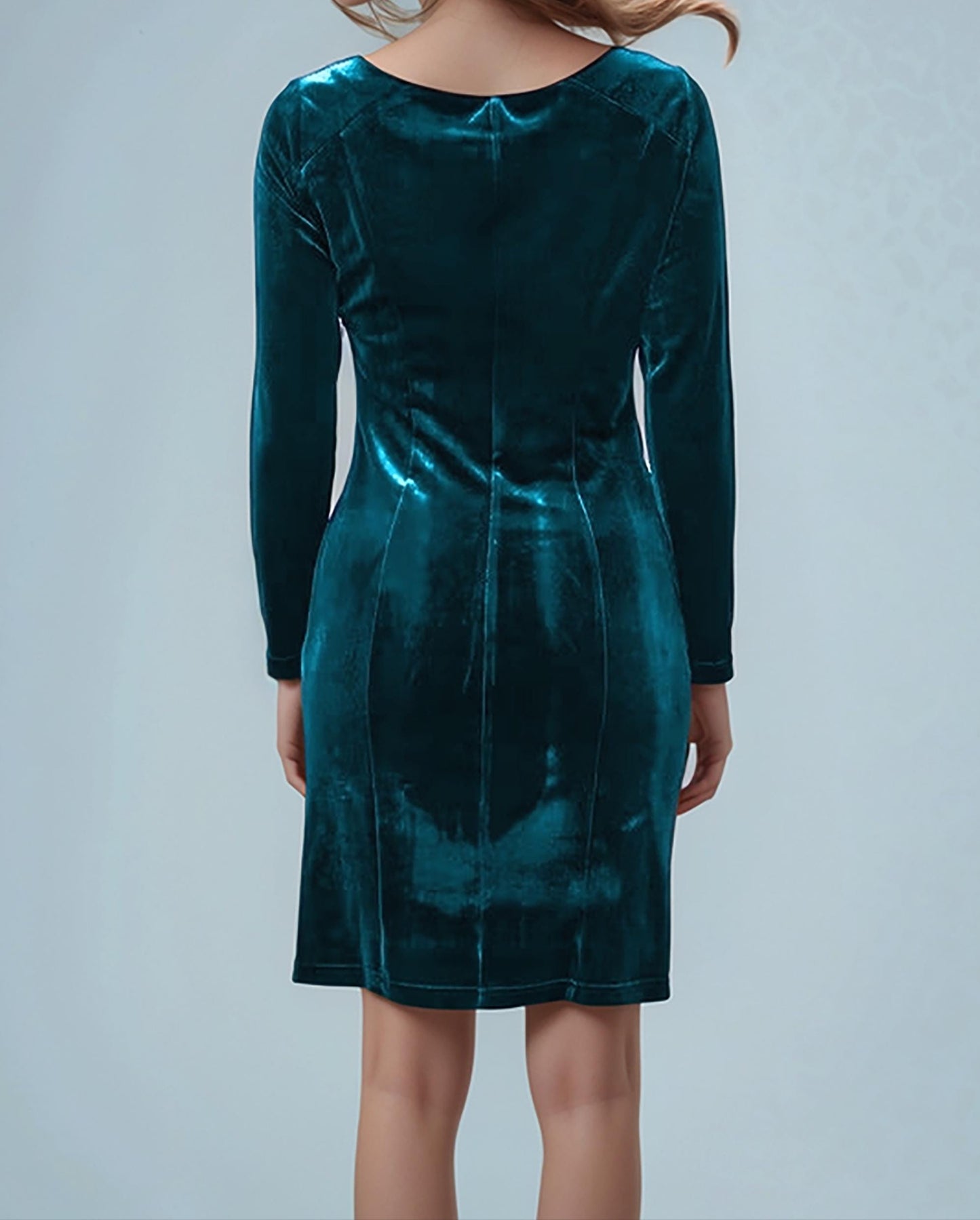 Emerald Green Velvet Bodycon Dress – Long Sleeve Minimalist Party Dress | SKU.25T17T6A