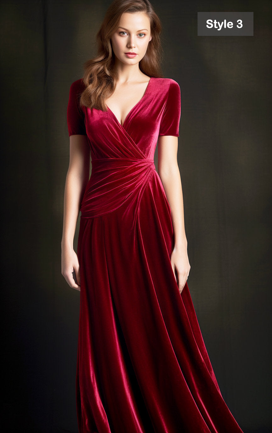 Maroon Velvet Retro Glam Maxi Dress | Bridesmaid Dress | Refined Technique, and Wrap Neck | Vintage Elegance for a Timeless Look