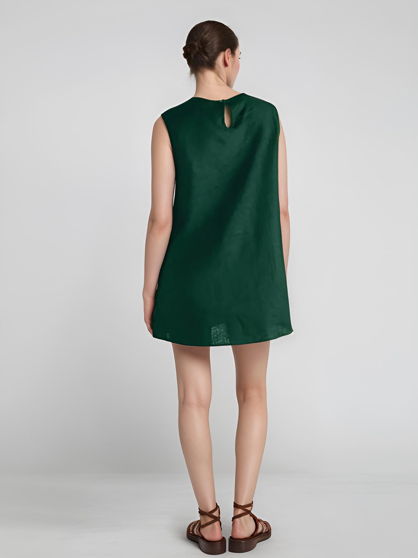 Modern Dark Green Cut-Out Mini Dress - Sleeveless Shift Dress, Unique Keyhole Design, Chic Summer Party Outfit | SKU.25T10T3D