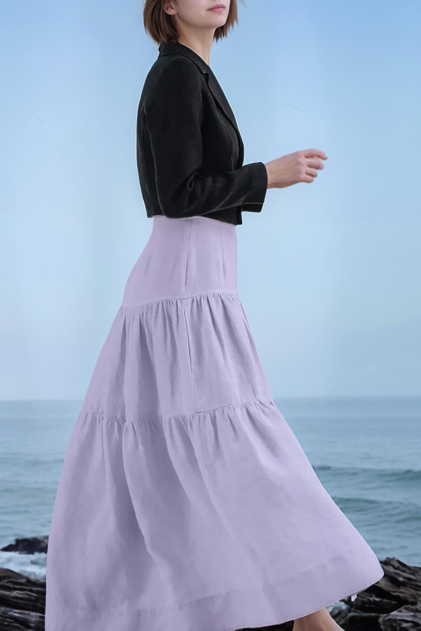 Linen Tiered Maxi Skirt – Women’s High Waist Ruffle Skirt | SKU.25T11T4G