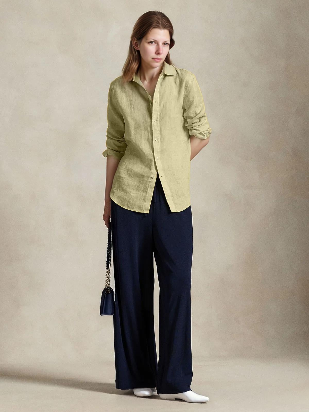Women's Long Sleeve Linen Shirt - Soft Breathable Natural Fabric, Relaxed Fit Button-Down, Lightweight Casual Blouse | SKU.25T22T5E
