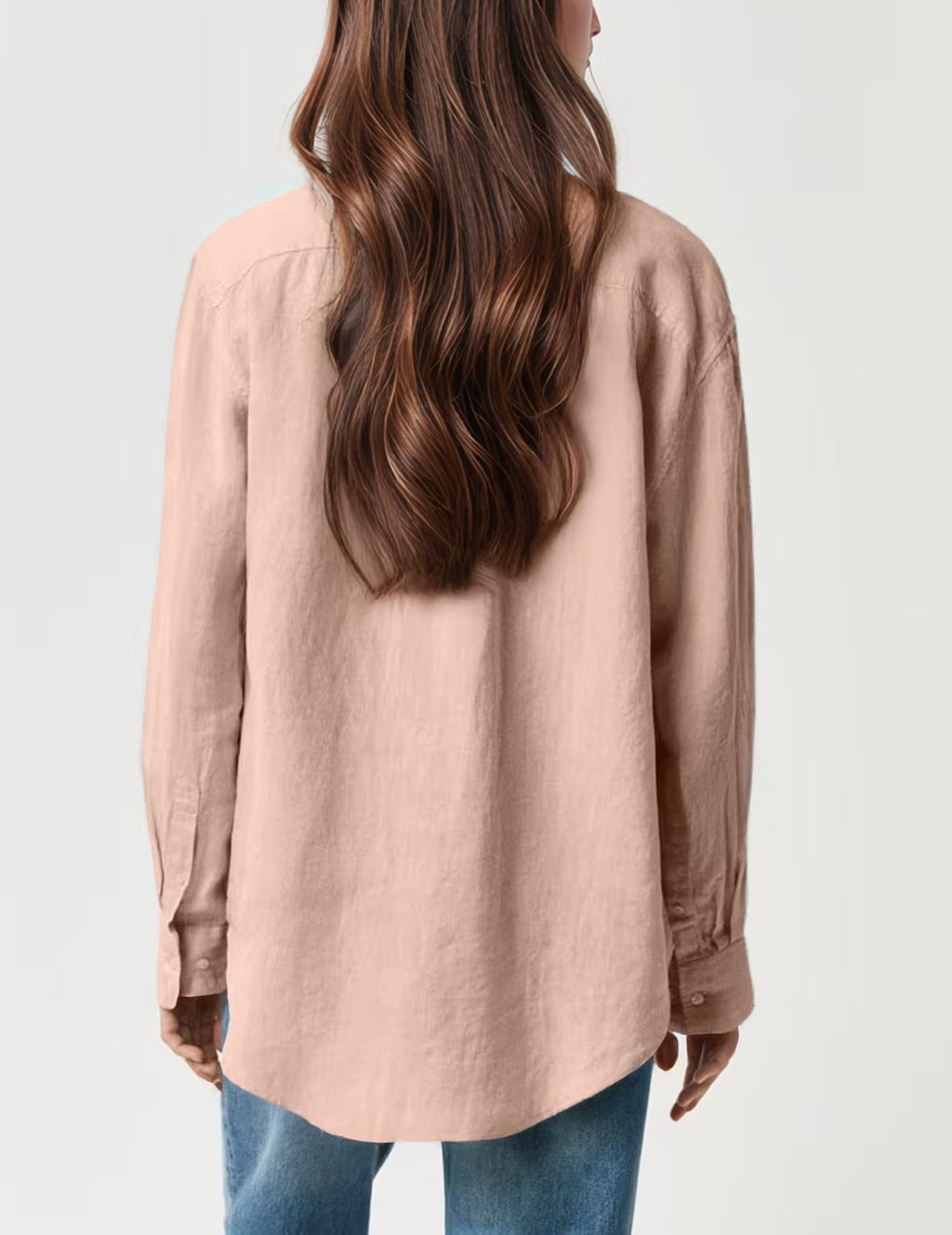 Women's Linen Shirt - Classic Button Down, Relaxed Fit, Lightweight Long Sleeve Blouse with Pocket for Spring & Summer | SKU.25T22T3U
