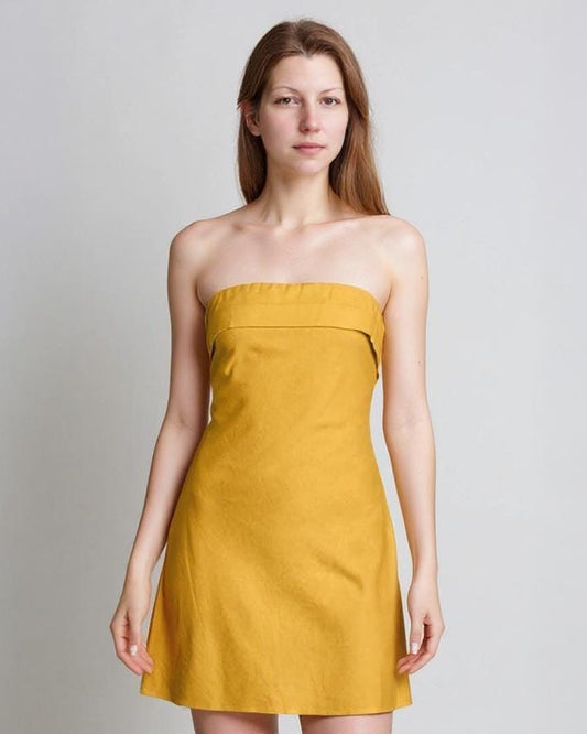 Custom Strapless Linen Mini Dress - Elastic Linen Summer Tube Dress, Made to Order for Women | SKU.25T15T5L