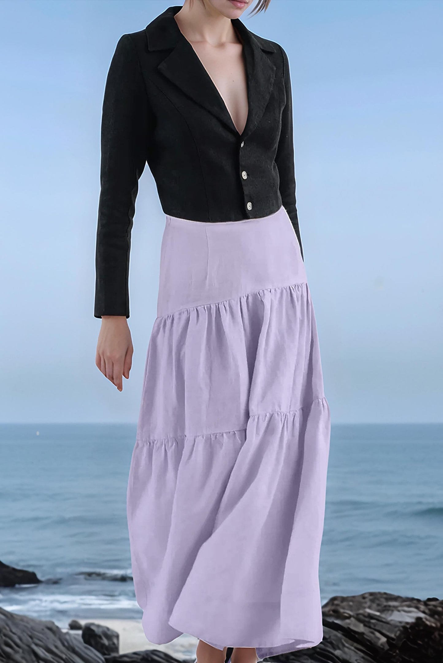 Linen Tiered Maxi Skirt – Women’s High Waist Ruffle Skirt | SKU.25T11T4G