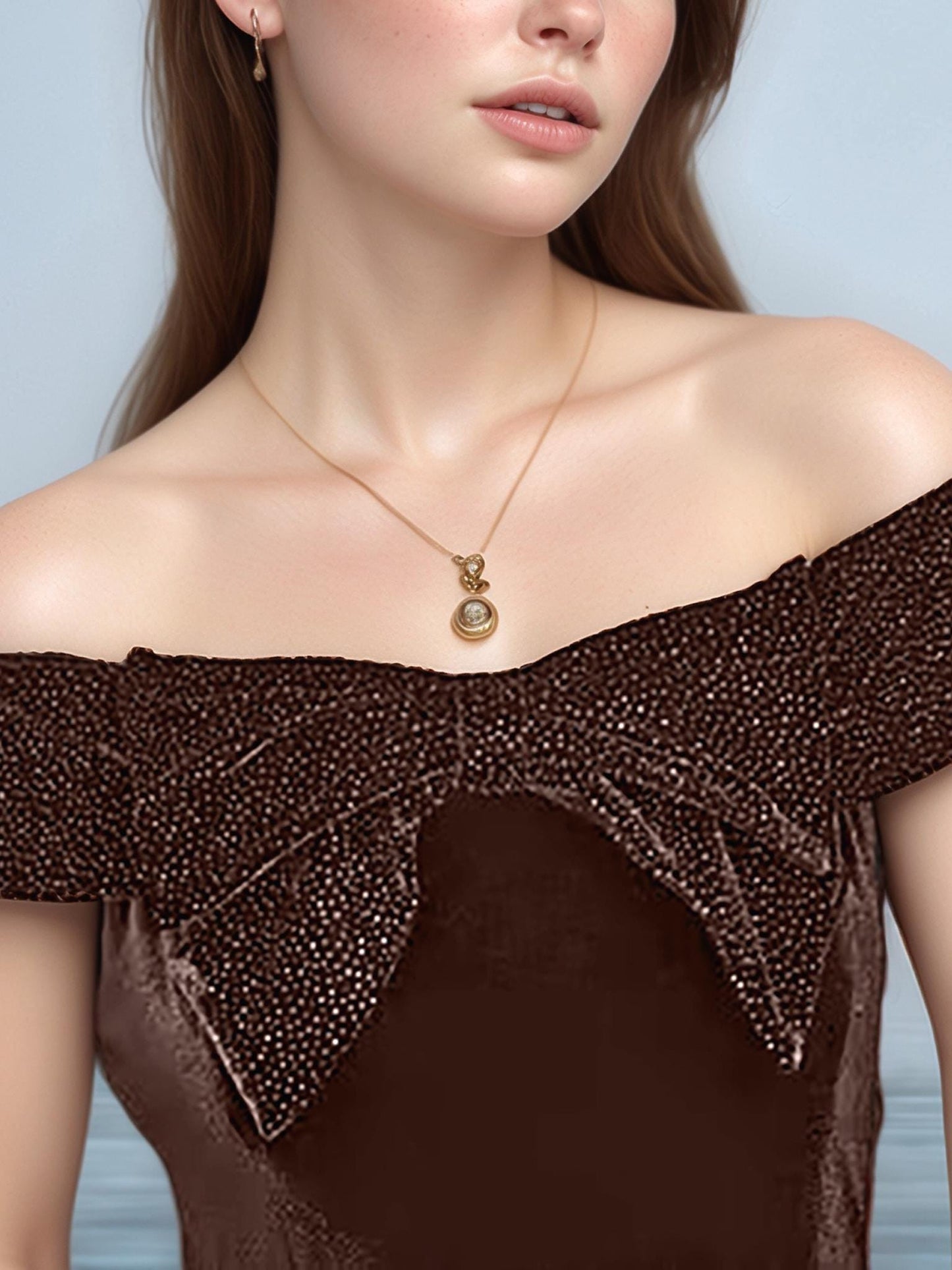 Brown Velvet Off Shoulder Skater Dress – Sparkly Bow Neckline Party Dress | SKU.25T17T6D