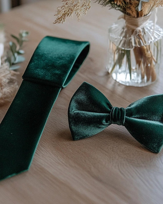Velvet Wedding Tie Collection: Necktie, Bow Tie, and Pocket Squares. Perfect Handmade Accessories for Groomsmen.