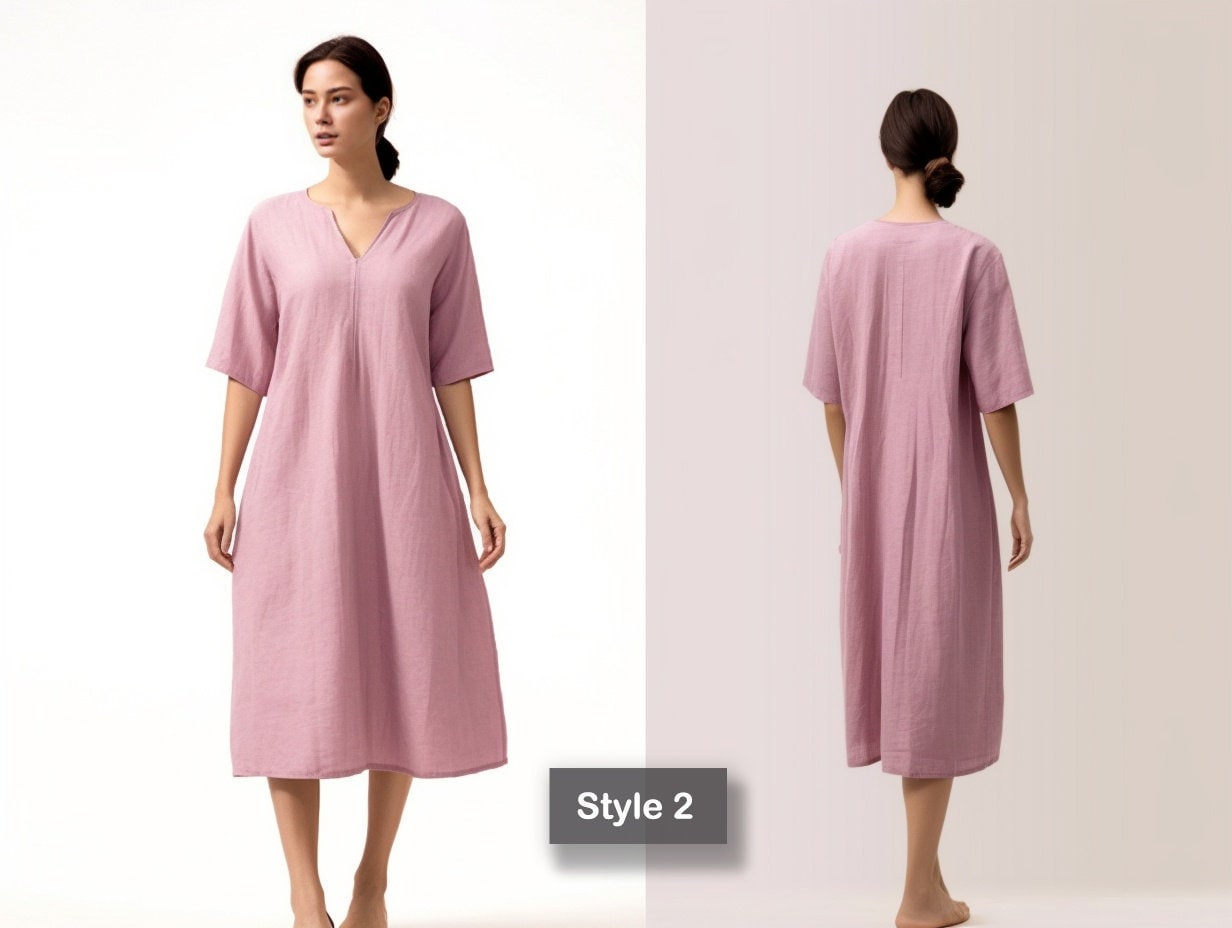 V Neck Linen Dress | Loose Fit & Breathable | Stylish Summer Dress | 3/4 Sleeve Linen Dress - Mothers Day Gift - Gift for Her | 230506B