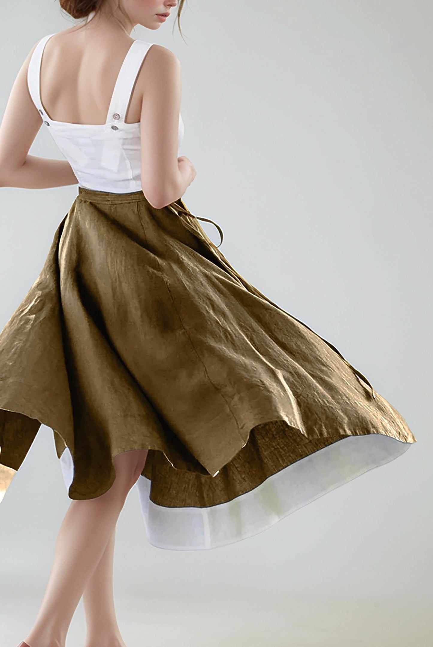 Evergreen Linen Midi Skirt with Pockets – High-Waist, Flowy A-Line | SKU.25T11T4M