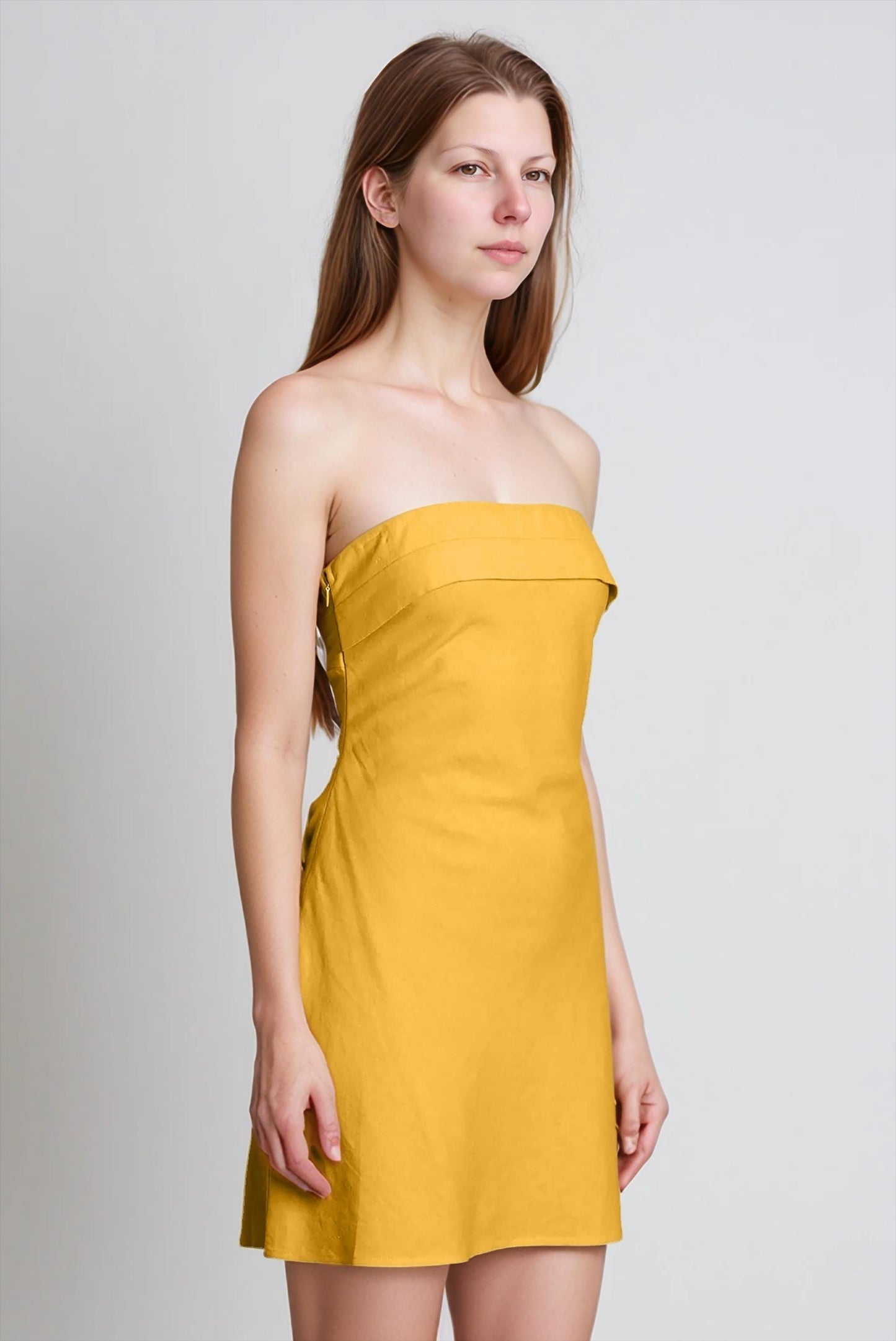 Custom Strapless Linen Mini Dress - Elastic Linen Summer Tube Dress, Made to Order for Women | SKU.25T15T5L