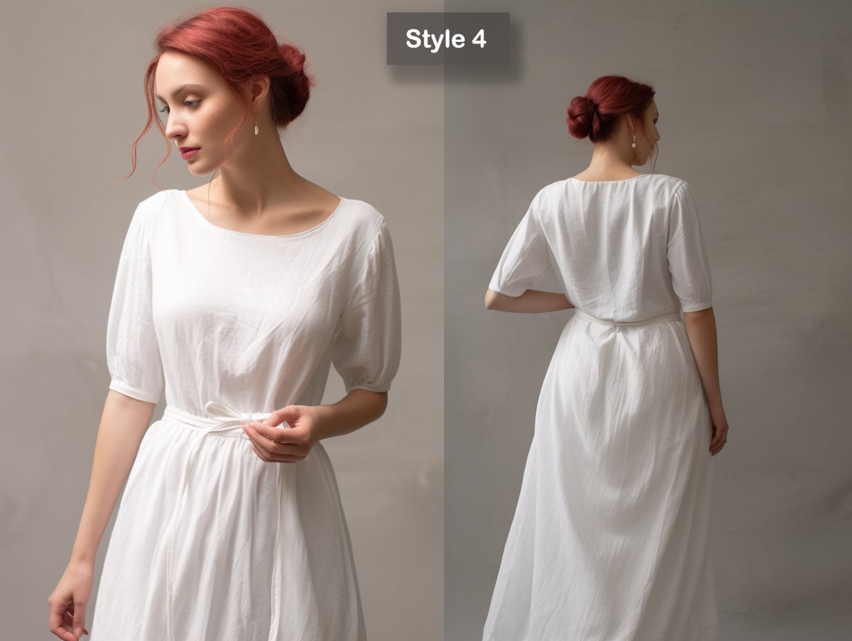 Handmade Modest White Linen Wedding Dress - Midi Summer Dress - Women's Linen Clothing | 230820A