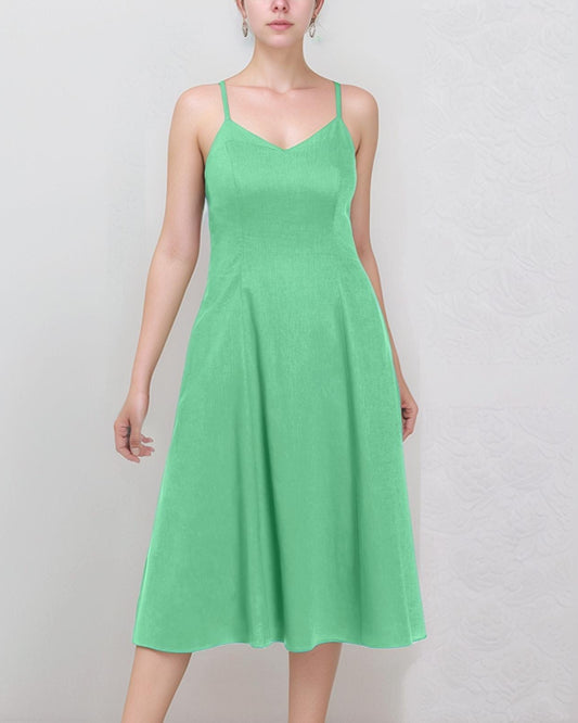 Linen Blend Thin Strap Midi Dress – Elegant Summer A-Line Dress for Women | SKU.25T11CNa