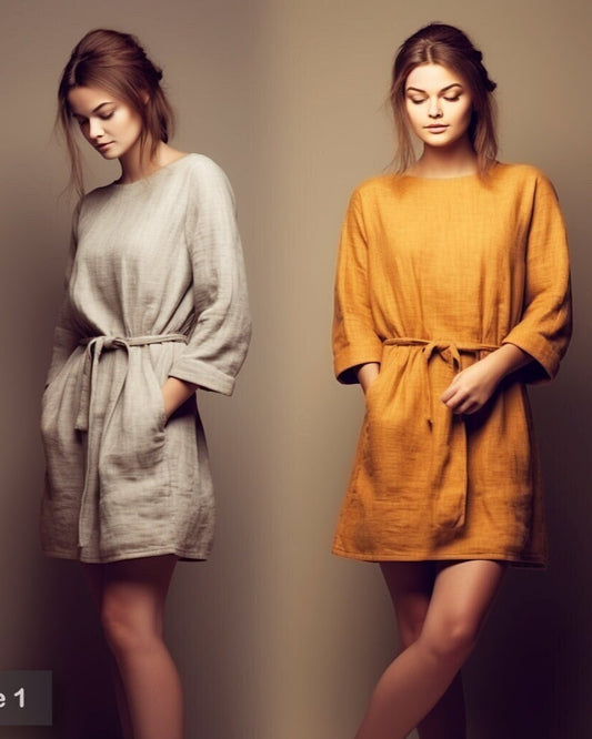 Short Linen Bridesmaid Dress | Mini Linen Wrap Dress with Pockets | Mustard | Modest and Wedding Guest Dress | Personalizable | 230510A