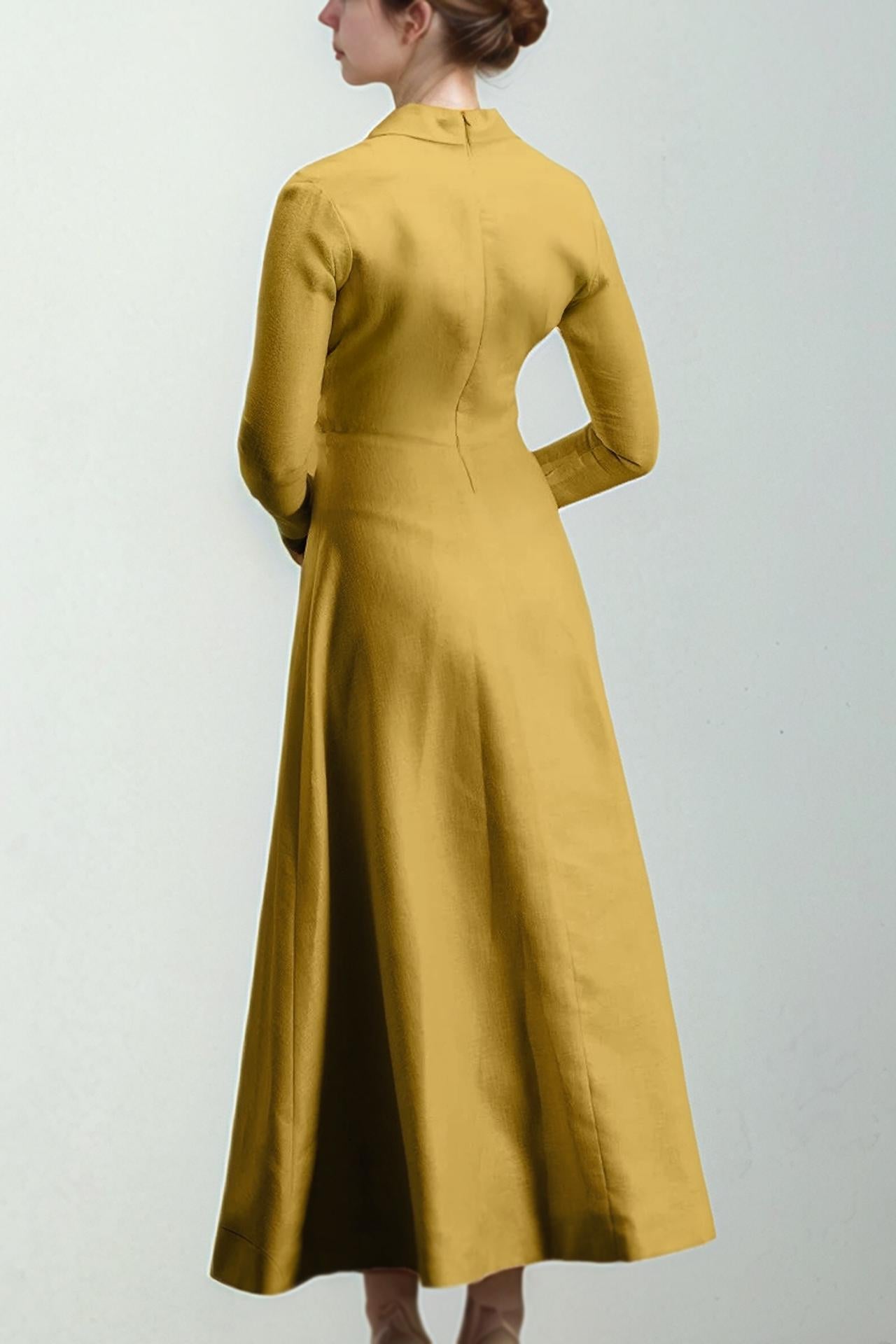 Elegant Linen Maxi Dress with Long Sleeves, Wrap V-Neck, Flowy A-Line Silhouette - Custom Fit, Timeless Style | SKU.25T15T4E