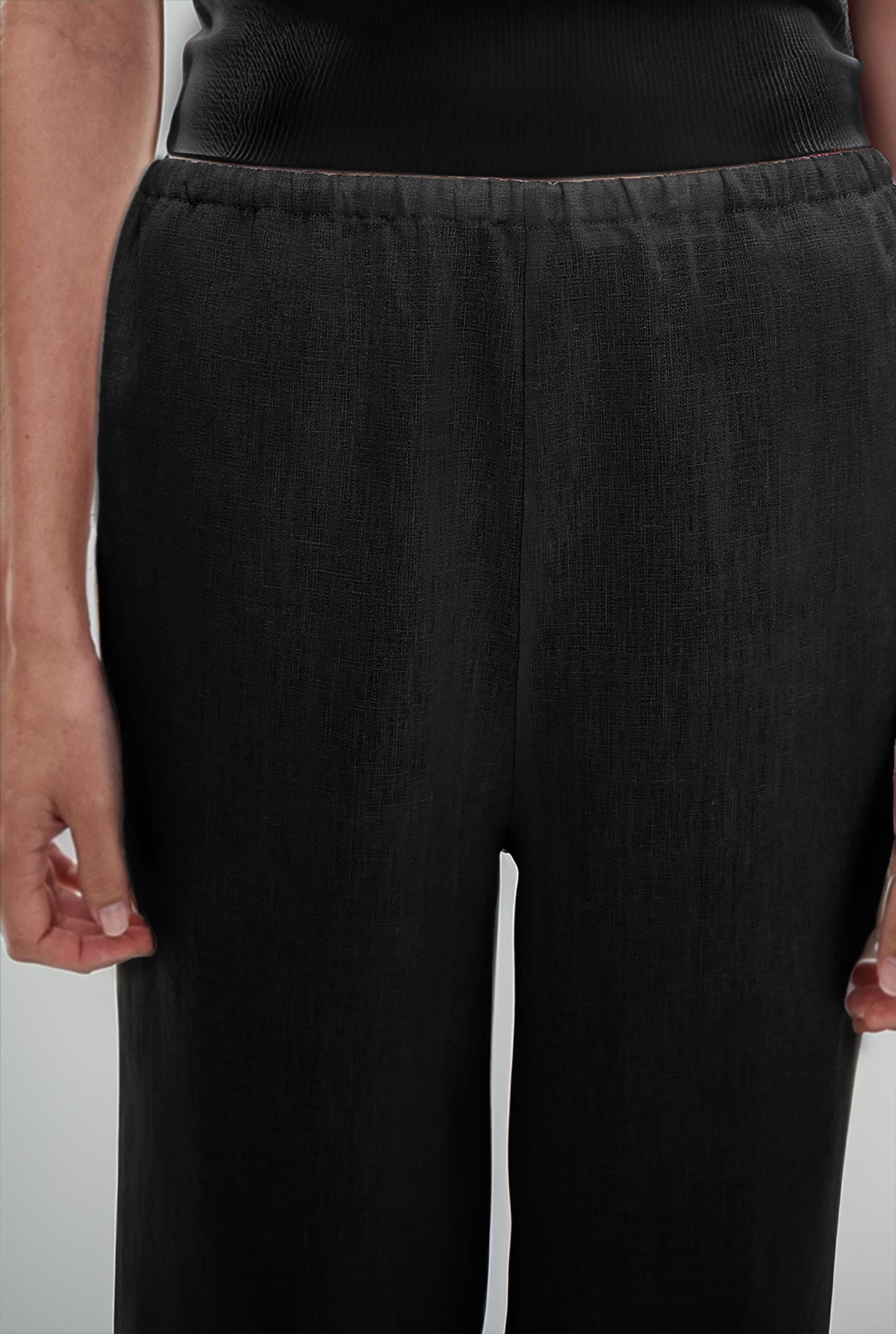 Black Wide-Leg Linen Pants – High-Waisted, Loose Fit, Casual Lounge Trousers for Women | SKU.25T11T6A
