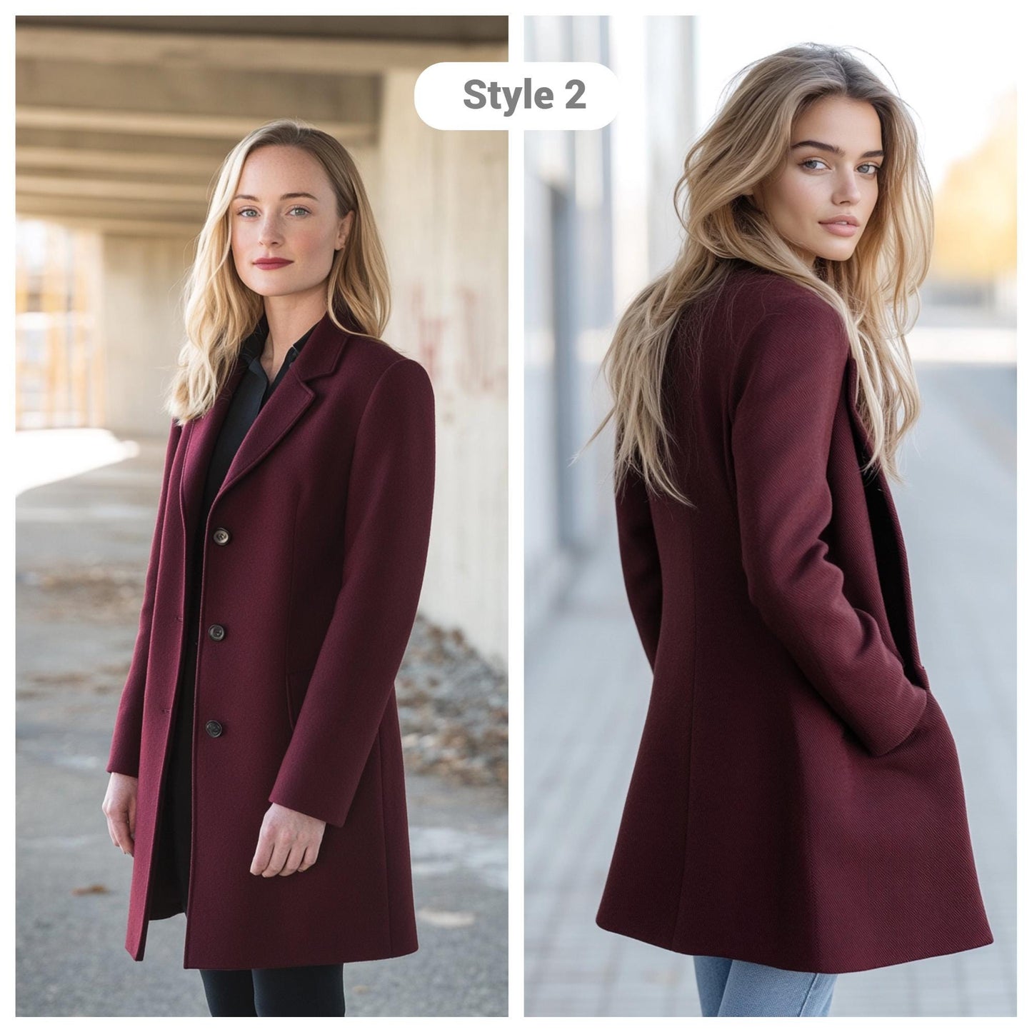 Custom Burgundy Wool Coat for Women, Warm Long Winter Jacket with Tailored Fit, Outerwear for Stylish Cold Weather Protection | 241104