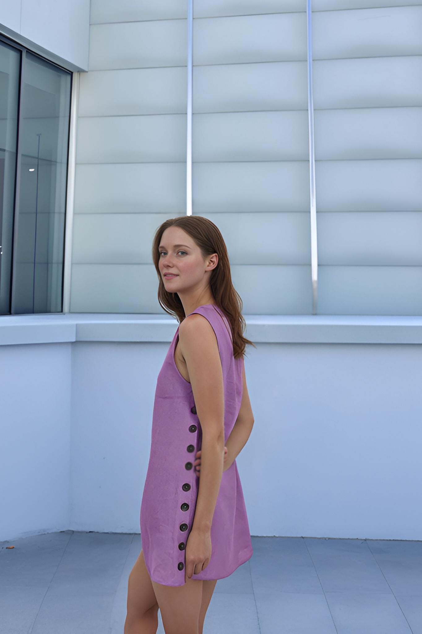Lavender Linen Button Side Mini Dress - Sleeveless Summer Dress, Minimalist Shift Dress, Casual Linen Dress | SKU.25T10T3E