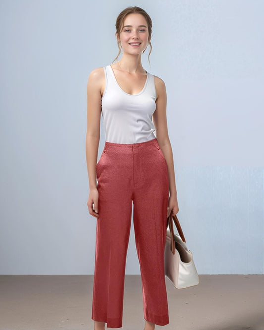 Wide-Leg Linen Pants for Women – High-Waisted Casual Cropped Trousers | SKU.25T11T7X