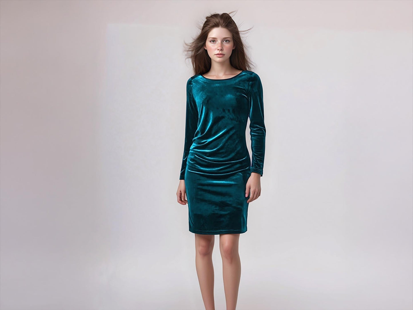 Emerald Green Velvet Bodycon Dress – Long Sleeve Minimalist Party Dress | SKU.25T17T6A