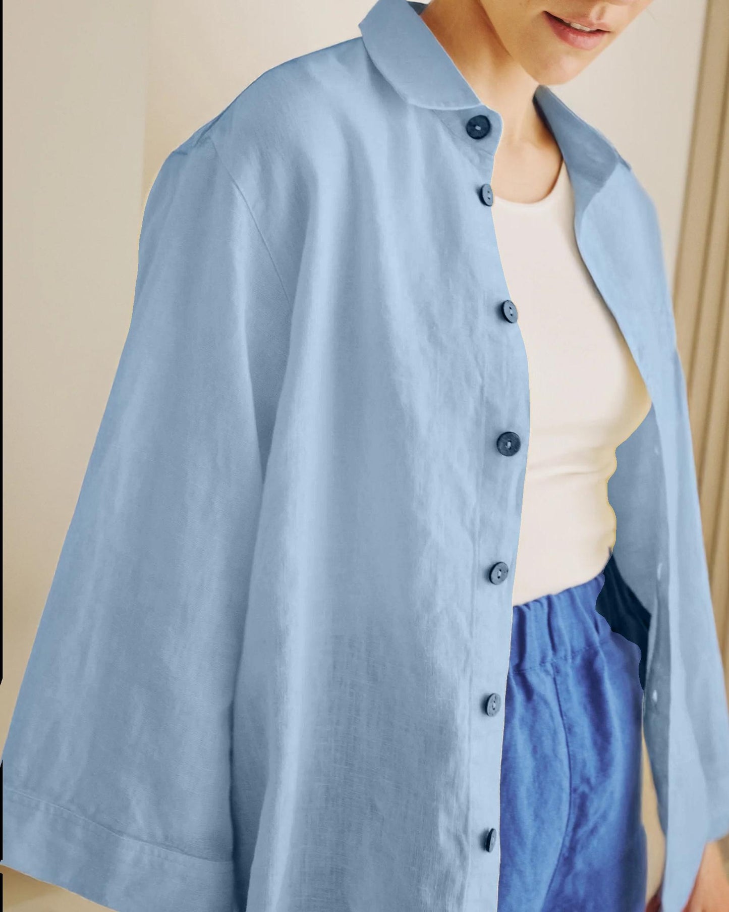 Relaxed Linen Shirt, Oversized Button Down Blouse, Wide Sleeve Summer Top, Handmade Minimalist Linen Women's Clothing | SKU.25T22T2Y