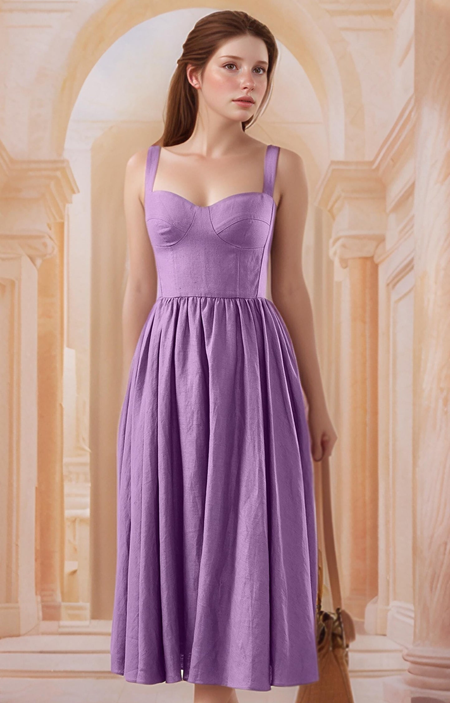 Elegant Lavender Midi Dress – Romantic Sleeveless Corset Sundress for Women | SKU.25T11T7W