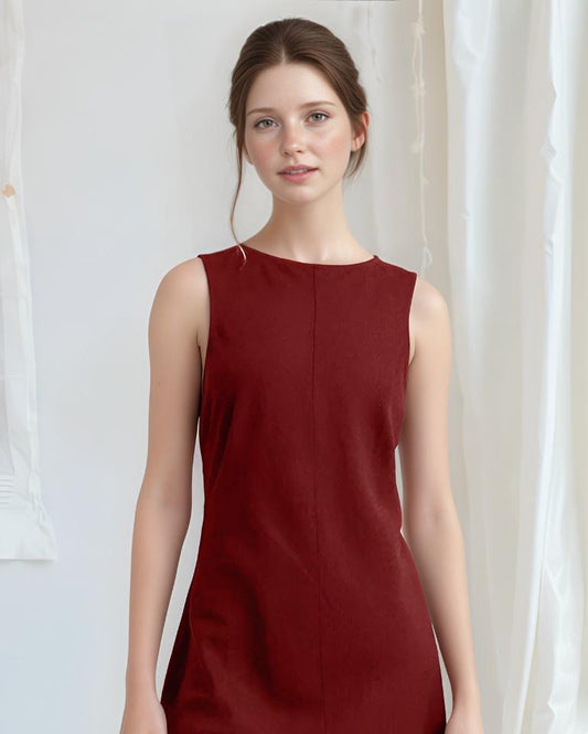 Sleeveless Burgundy Linen Maxi Dress, Elegant Minimalist Long Dress, Natural Fiber Summer Dress for Women | SKU.25T11T3I