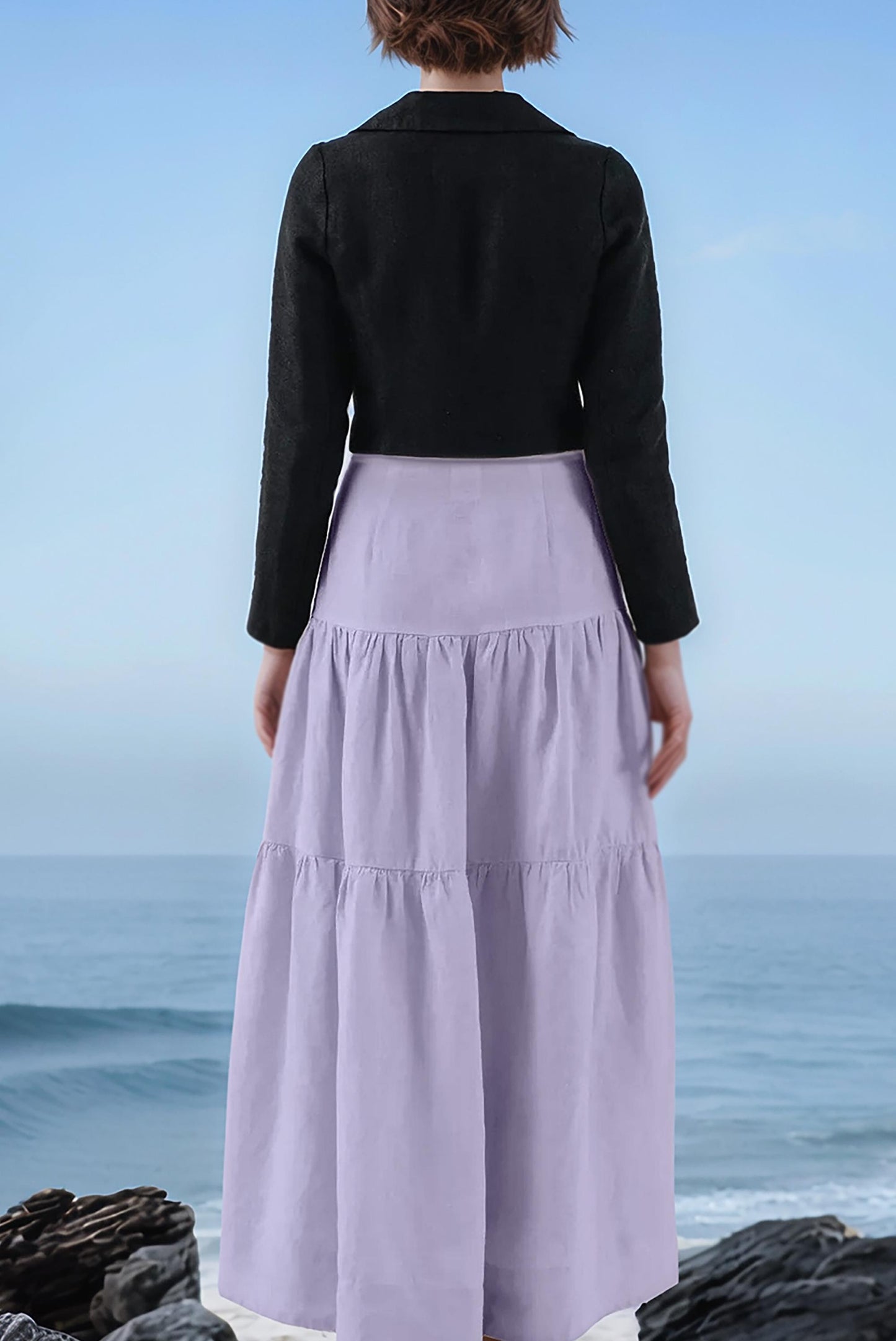 Linen Tiered Maxi Skirt – Women’s High Waist Ruffle Skirt | SKU.25T11T4G