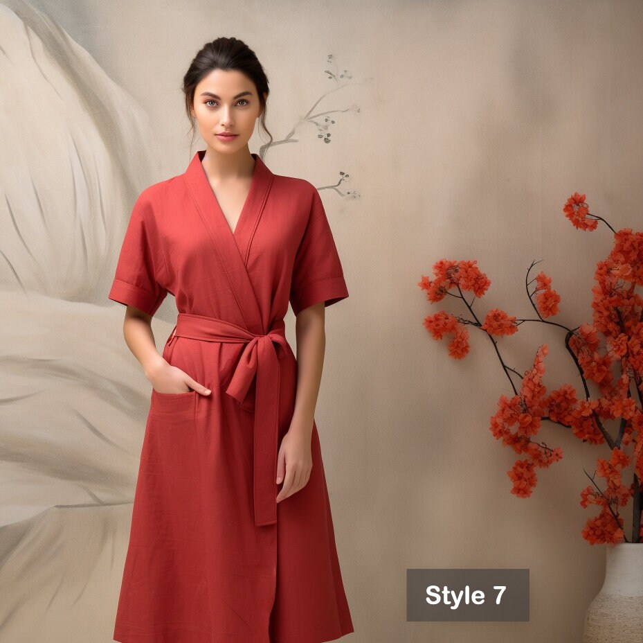 Customizable Linen Wrap Dress with Pockets | Maternity and Oversized Options | Relaxed Summer Fit | Personalized Gift for Her | 230411A