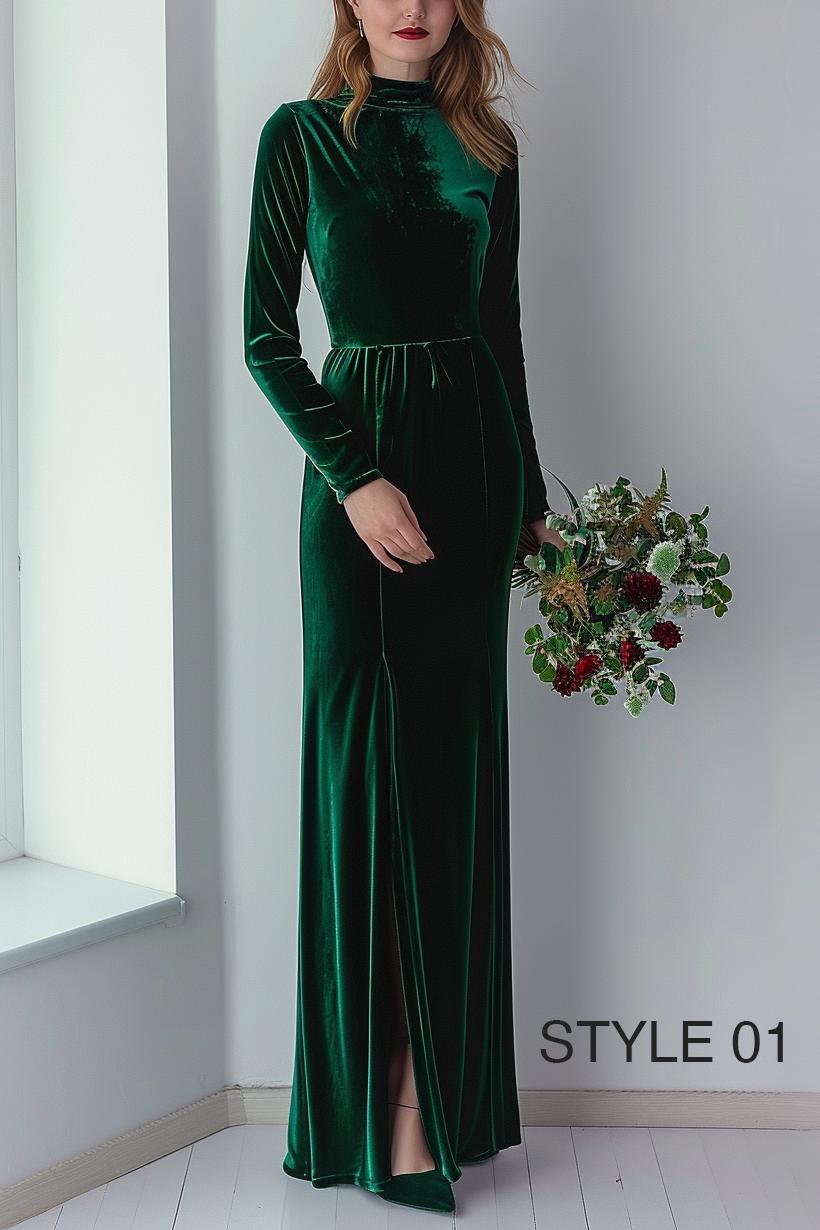 Emerald green velvet long dress | Velvet bridesmaid dress | Plus Size | Maxi Dress | Evening dress | New Year dress
