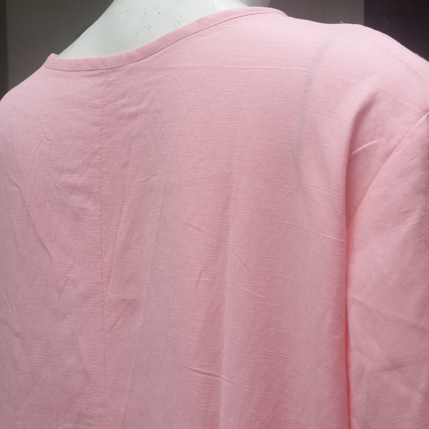 Stylish Linen Dress with Pockets | Split Neck and 3/4 Sleeves | Below Knee Length Shift Dress | Customizable | Personalizable | 230519A1