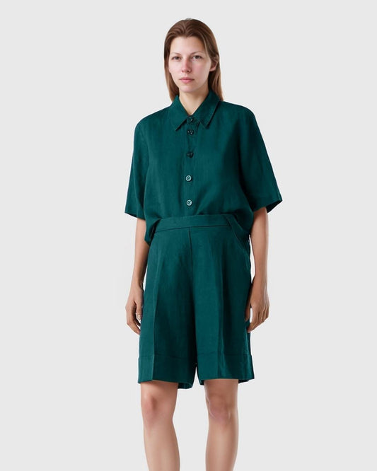High-Waisted Linen Shorts for Women â€“ Wide Leg Summer Shorts with Pockets & Elastic Waistband | SKU.25T22T5D