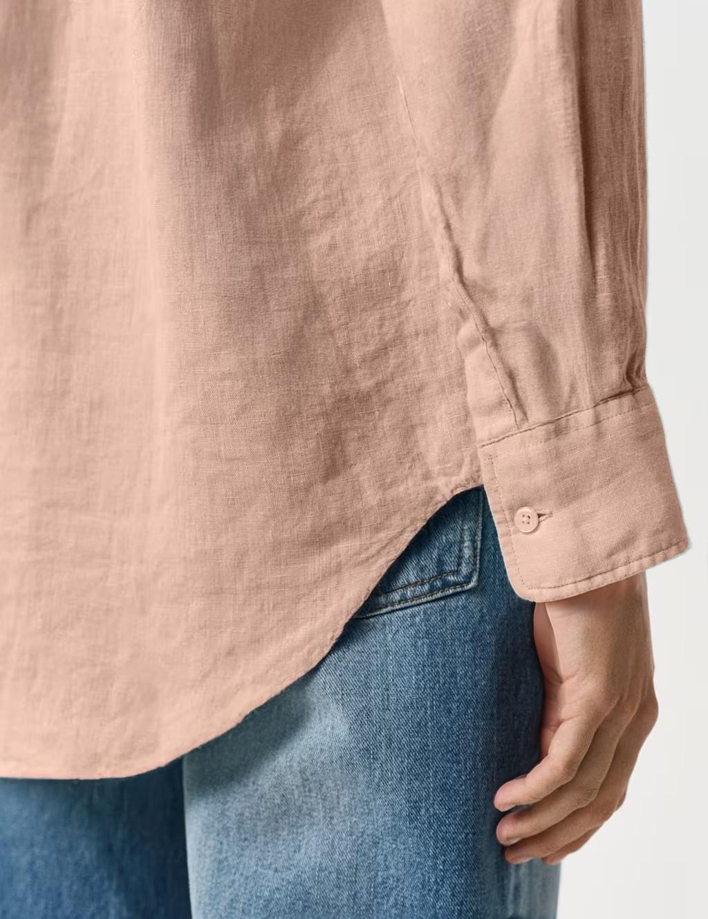 Women's Linen Shirt - Classic Button Down, Relaxed Fit, Lightweight Long Sleeve Blouse with Pocket for Spring & Summer | SKU.25T22T3U