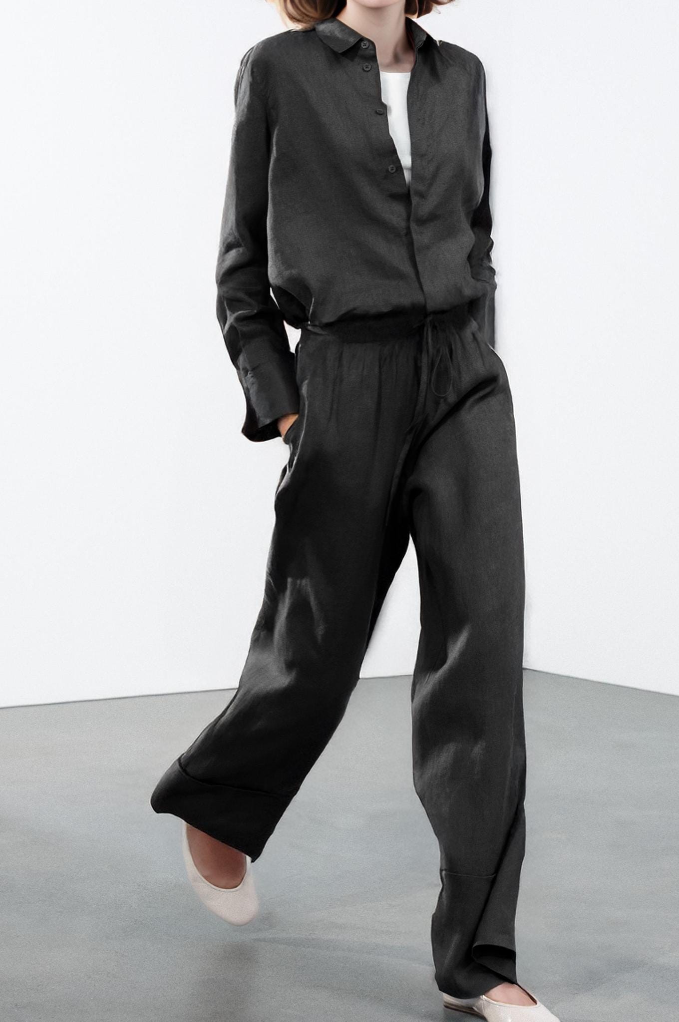 Women's Linen Two Piece Set - Relaxed Shirt and Wide Leg Pants, Buy Separately or as a Set | SKU.25T22T4F