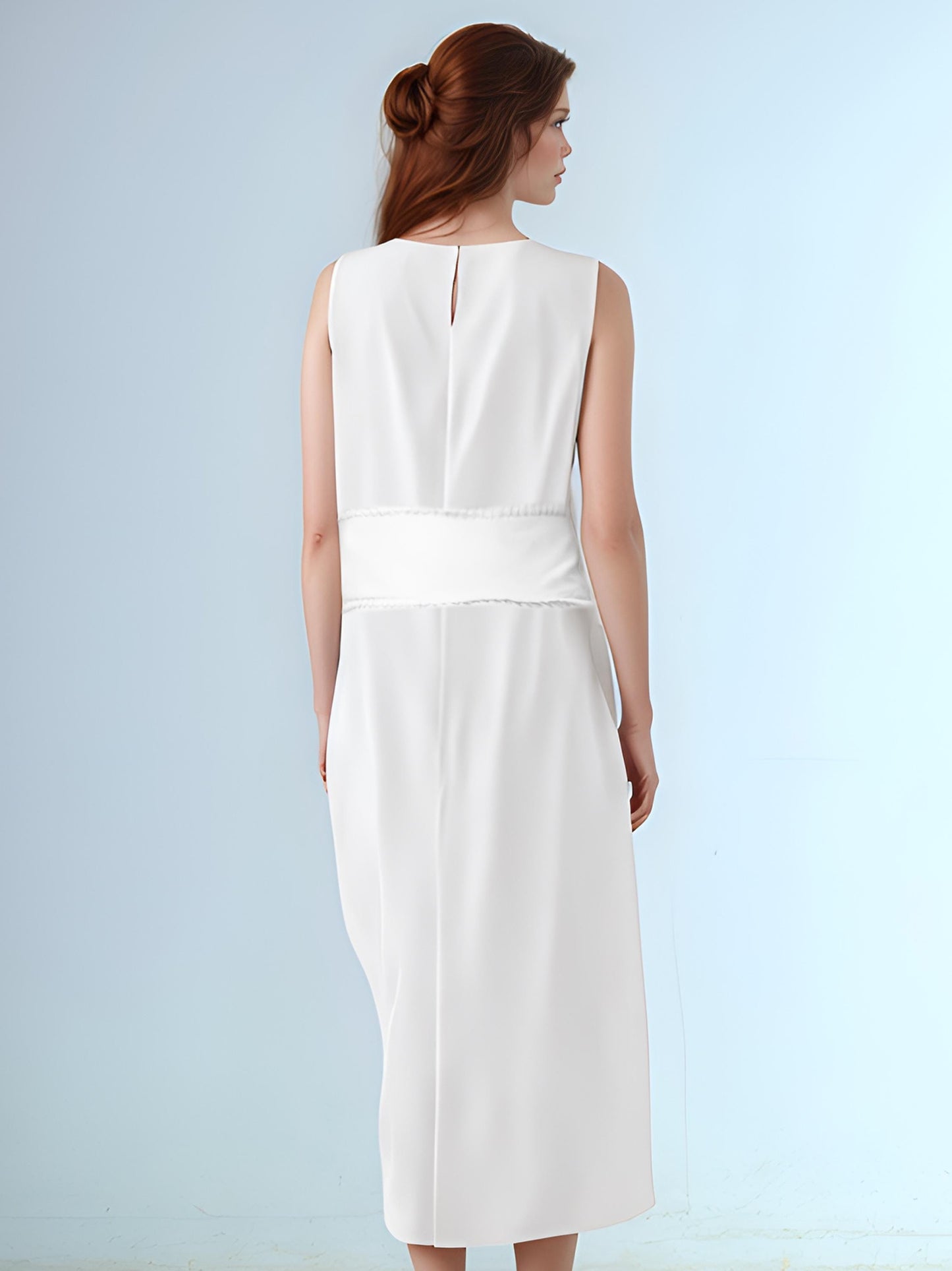Linen V Neck Maxi Dress - Sleeveless Summer Long Dress, Deep V Front, Minimalist Fit, Soft White Linen Dress for Women | SKU.25T09T5B