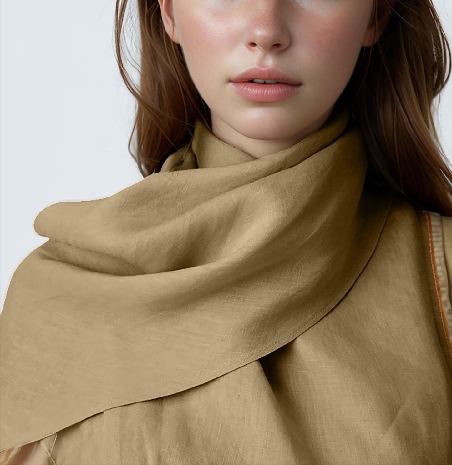 Linen Halter Neck Midi Dress with Scarf Detail, Asymmetrical Wrap Design, Customizable Summer Vacation Dress | SKU.25T15T3N