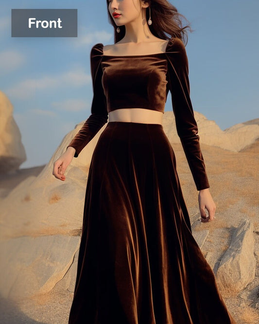 Customize Luxurious Velvet Open Belly Dress - Elegant Evening Gown - Special Occasion Outfit - Women's Formal Wear - Velvet Prom Dress