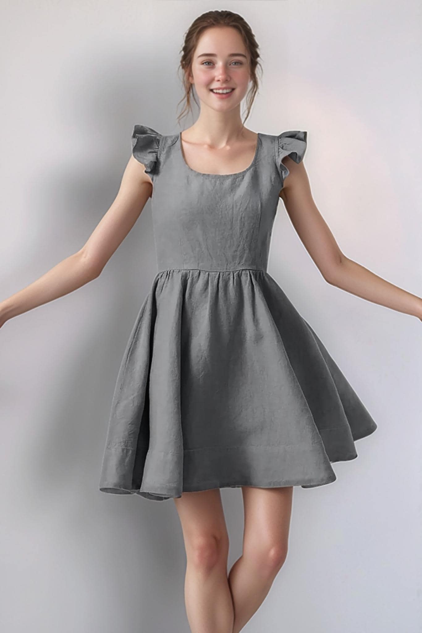 Vintage-Inspired Linen Dress – Elegant Ruffled Cap Sleeve A-Line Dress for Women | SKU.25T11T5I