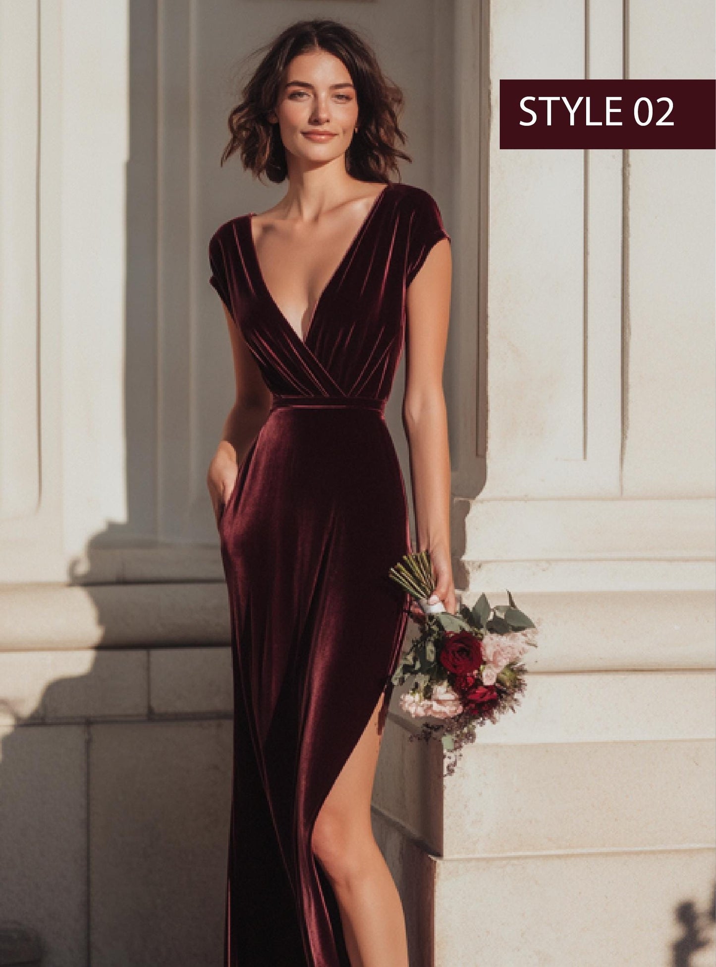 Velvet Bridesmaid Dress | Elegant Red Maxi Gown, Formal with Slit