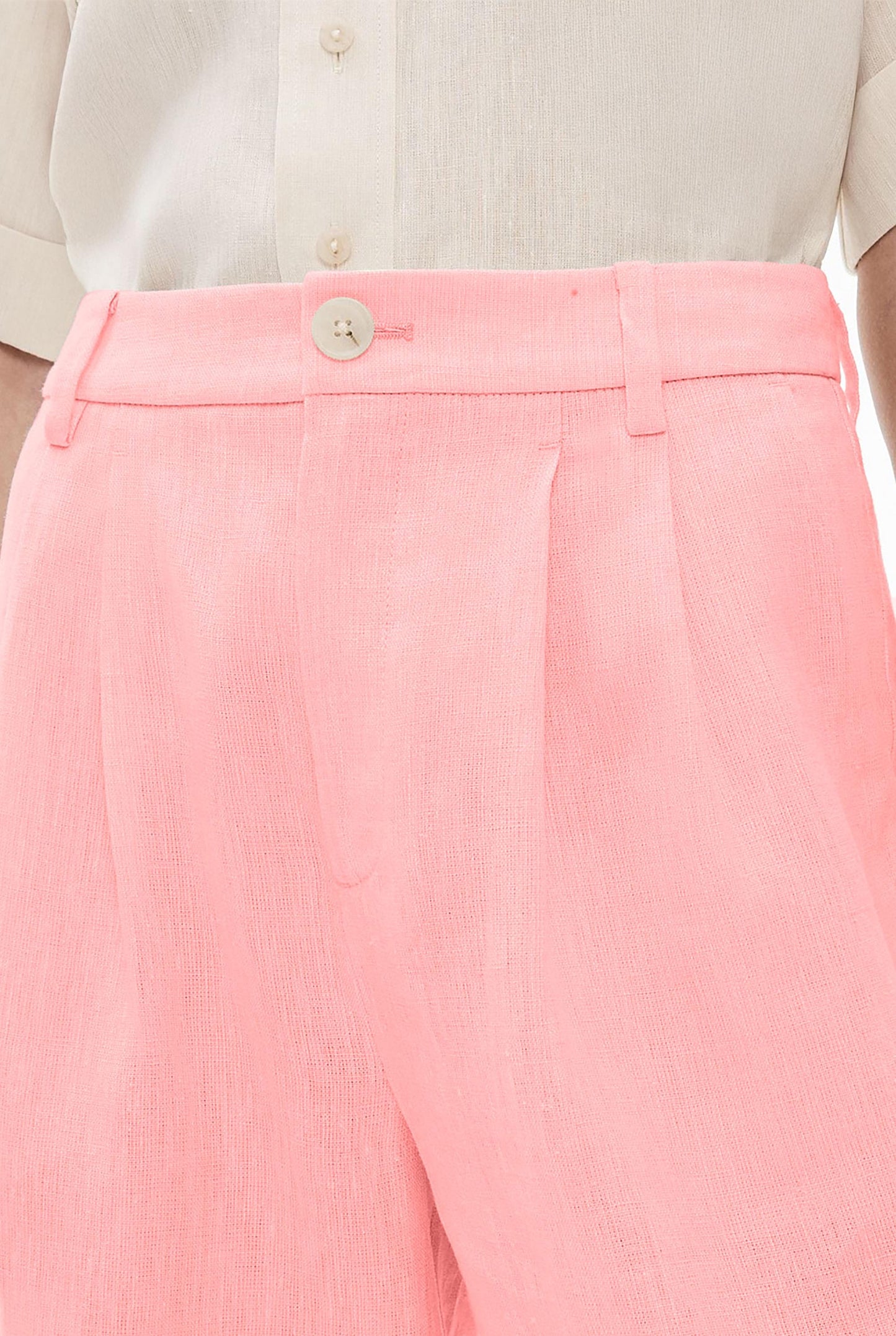 Blush Pink Wide-Leg Linen Pants – High-Waist Casual Trousers for Women | SKU.25T11T6B
