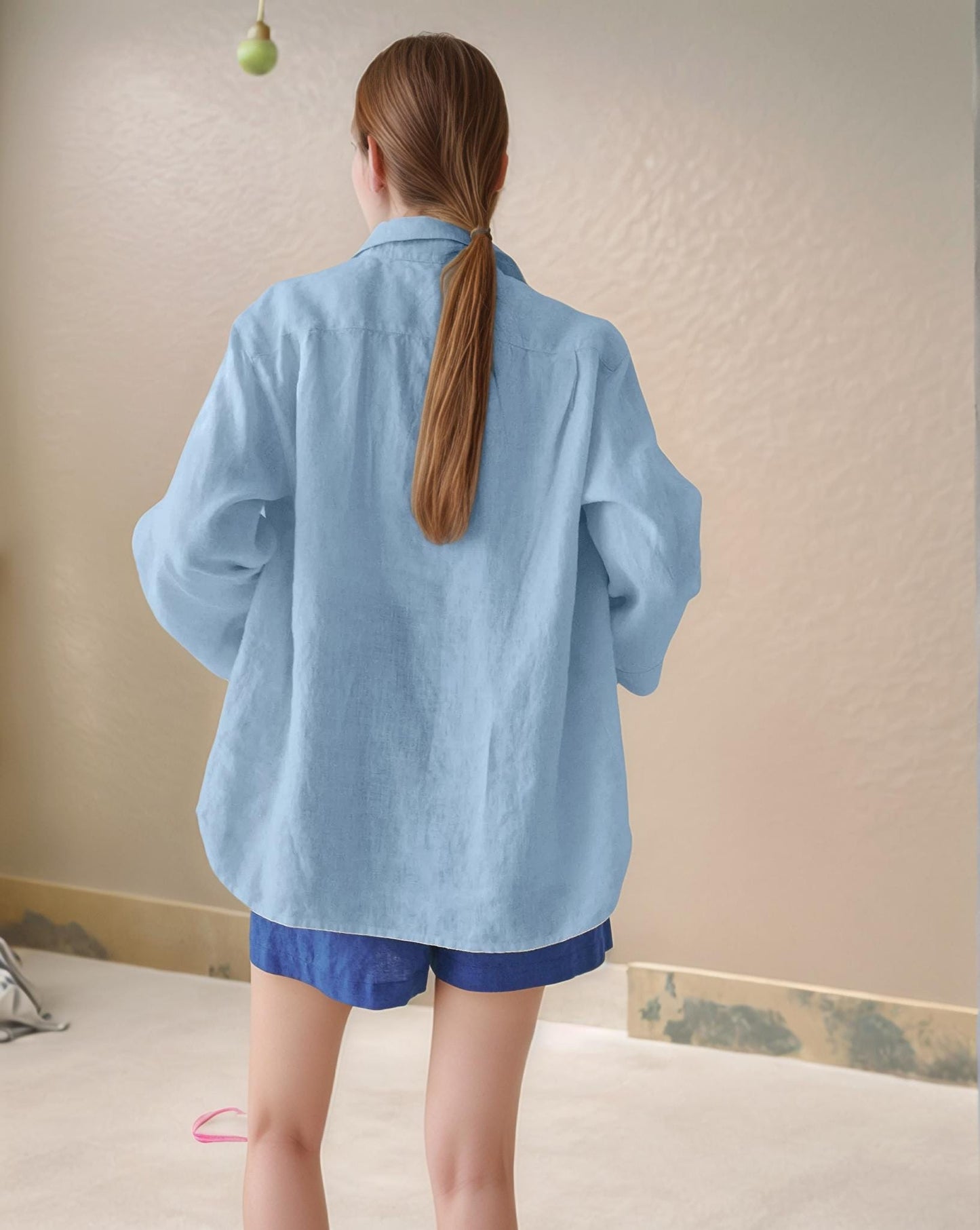 Relaxed Linen Shirt, Oversized Button Down Blouse, Wide Sleeve Summer Top, Handmade Minimalist Linen Women's Clothing | SKU.25T22T2Y
