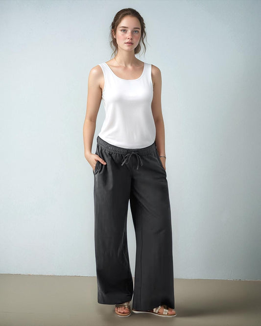 Maternity Wide-Leg Trousers with Linen – Comfortable Pregnancy Pants for Women | SKU.25T11CNb