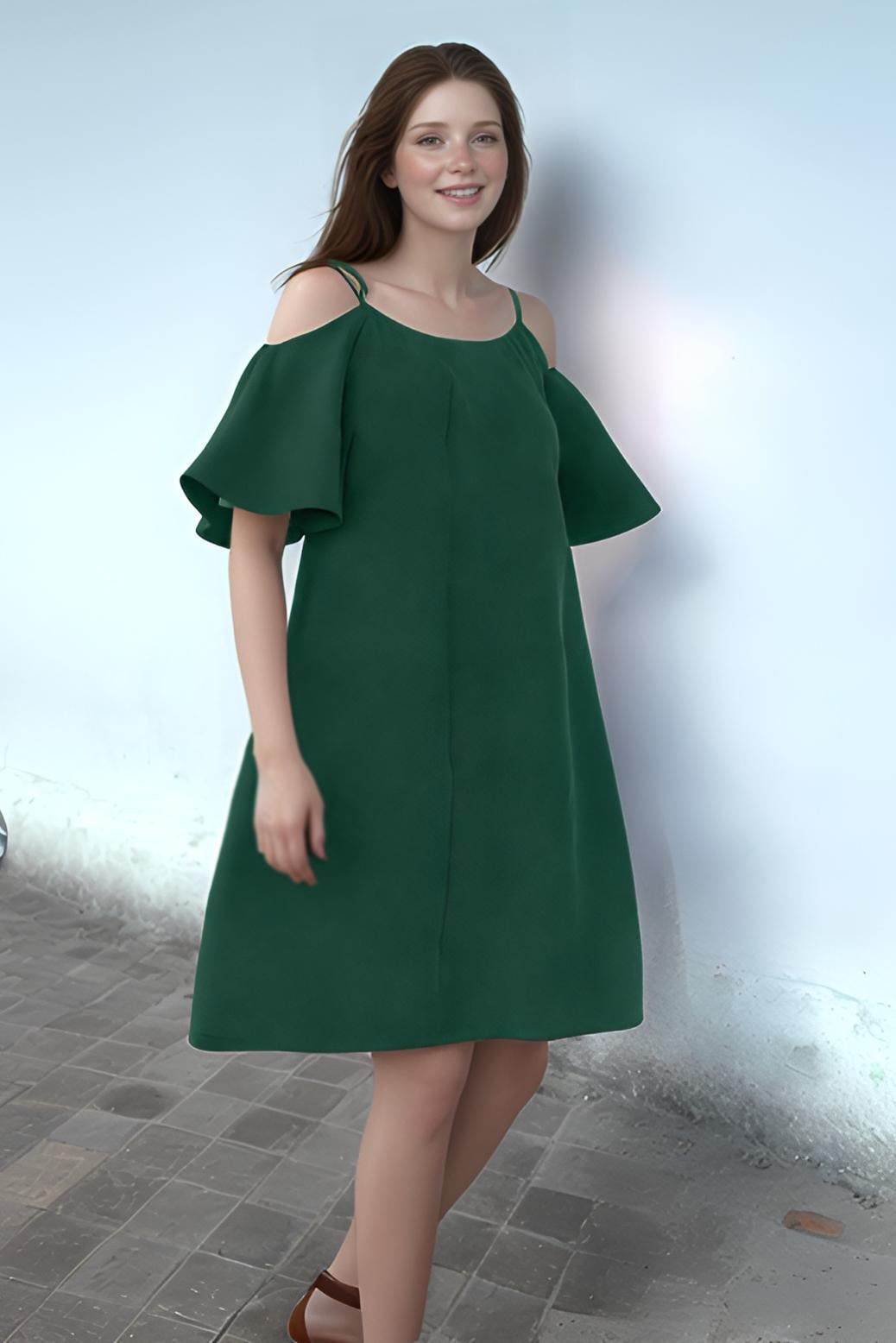 Women's Cold Shoulder A-Line Dress – Flowy Summer Midi Dress with Ruffle Sleeves | SKU.25T09T7A