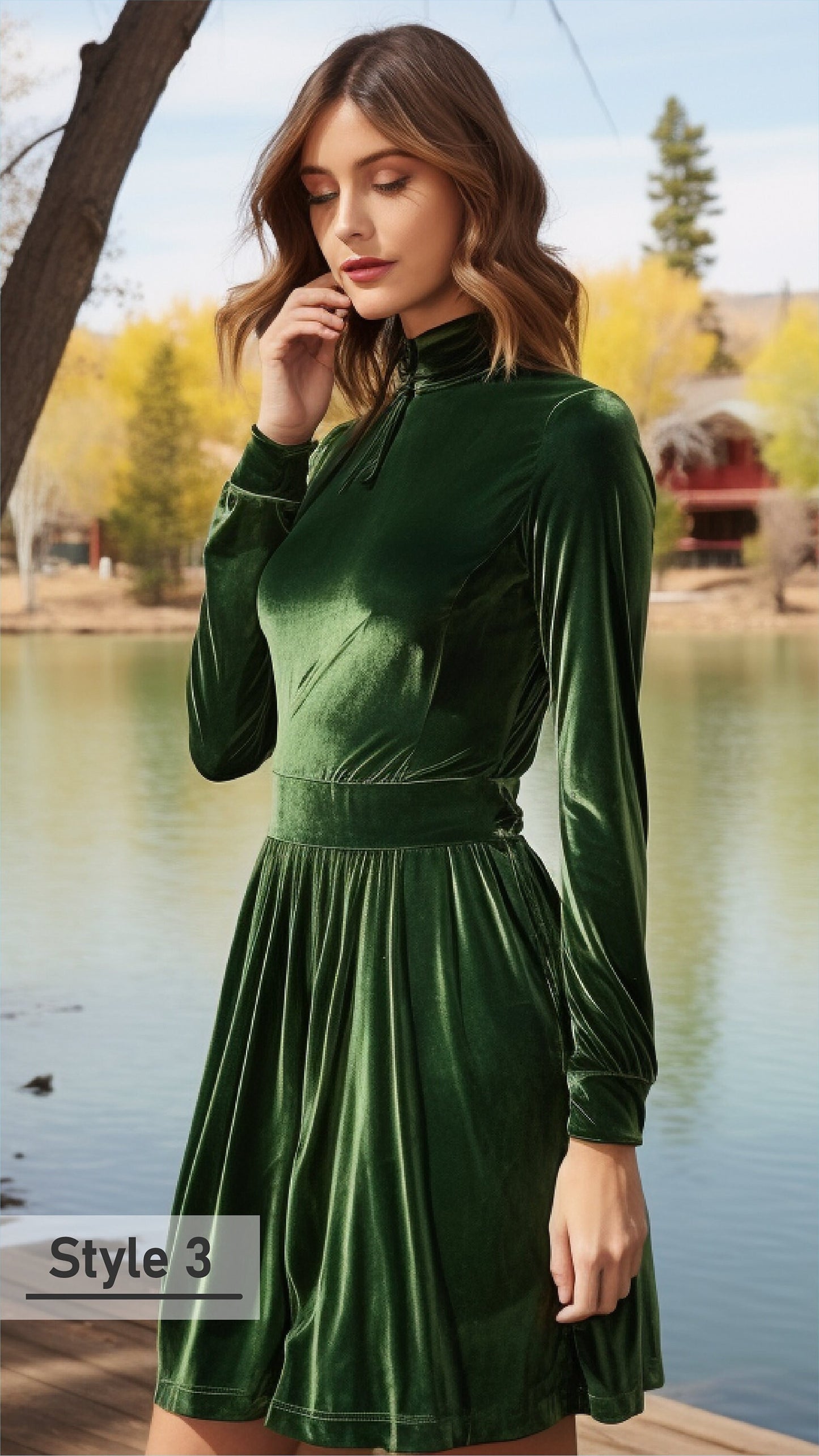 Elegant High Neck Velvet Dress - Modern Twist on Classic Sophistication - Tailor to Your Style