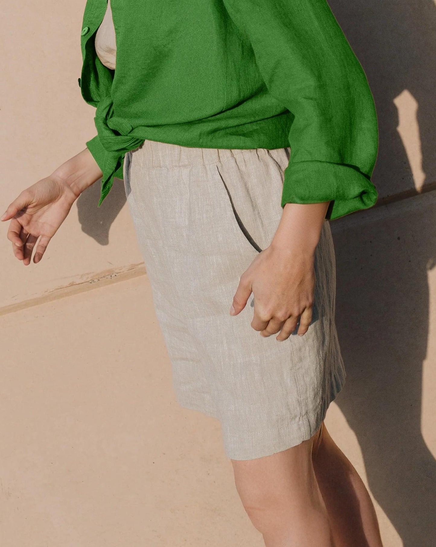 High Rise Linen Shorts for Women - Casual A-Line Summer Shorts with Pockets, Elastic Waistband, Lightweight | SKU.25T22T3G